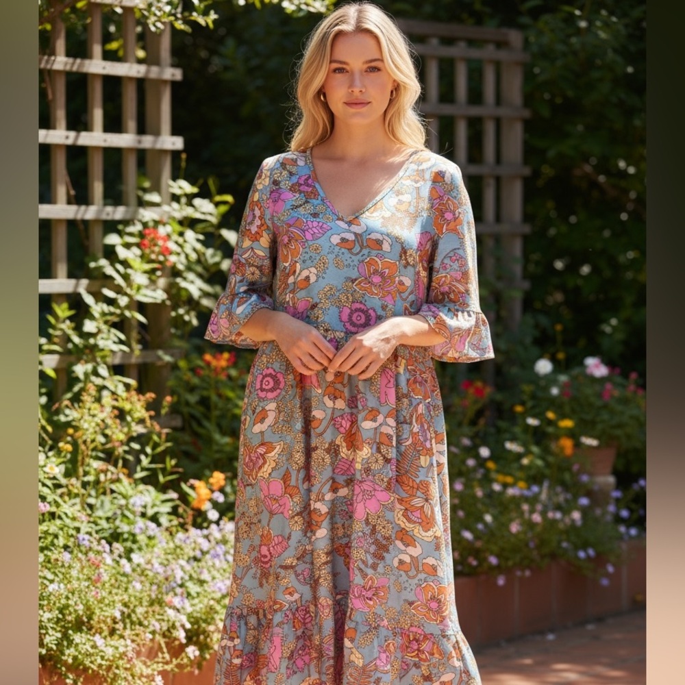 NWOT Lauren Ralph Lauren Green LabelPsychedelic Floral Print Midi Dress Oversize